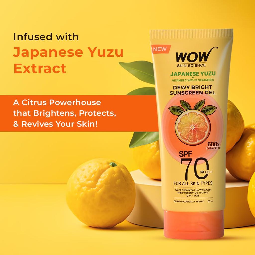 Skin Science Japanische Yuzu + Vitamin C mit 5 Ceramiden Dewy Bright Sonnenschutzgel| SPF 70 PA++++ 500x Vitamin C | 80ml