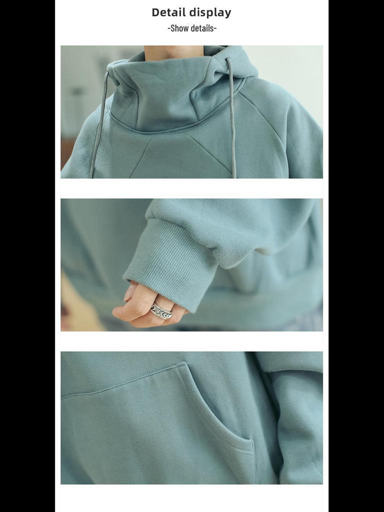 Men's Autumn/Winter Hooded Loose High Collar Fleece Jacket