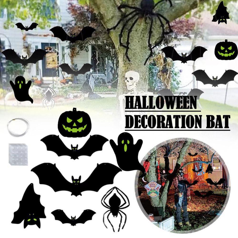 9pcs Ghost Halloween Hanging Decoration Luminous Door Window Decorations Bat Wall Stickers  Indoor