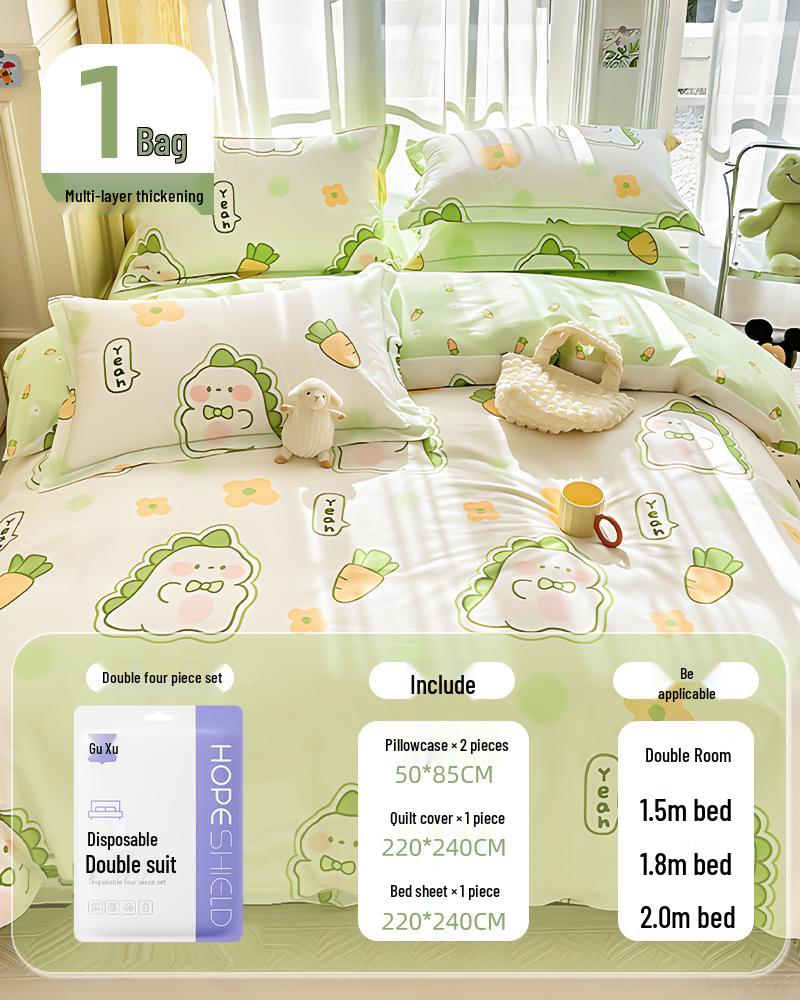 Disposable Four-Piece Bed Set: Bed Sheets, Duvet Covers, Pillowcases, and Quilt Covers - Thick, Anti-Dirty and Portable for Hotels and Travel.