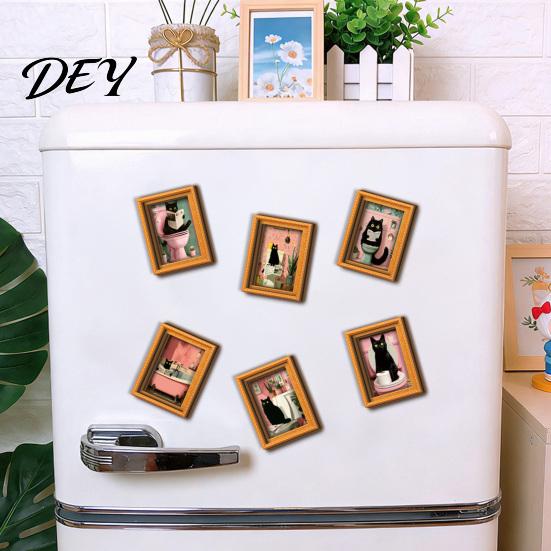 Brown Imitation Wood Frames Funny Wooden Fridge Magnets Frame, Retro Cute Cat Pattern Magnetic Refrigerator Decorative Photo Holders for Whiteboards