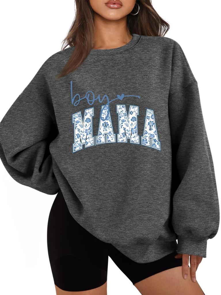 BOY MAMA Floral Spot Women's Thickened Casual Round Neck Long Sleeve Hoodie