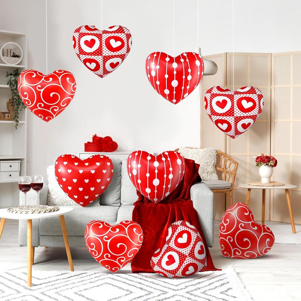 12 Pcs 12 Inch Valentine's Day Inflatable Heart Outdoor Decorations Large Valentine Heart Inflatable Hanging Ornaments PVC Love Outdoor Yard Decor