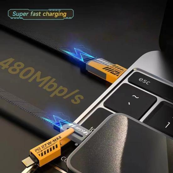 100/150/200CM 4-In-1 Charging Cable USB Type-C 8Pin 65W 480Mbps Fast Charging Cellphone Tablet Braided Data Cable Wire Cord