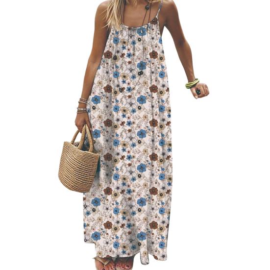 

Women Long Slip Dress Breathable Summer Floral Print Casual Sleeveless Dress Spaghetti Strap Loose Swing Hem Ankle Length Beach Dress XXL