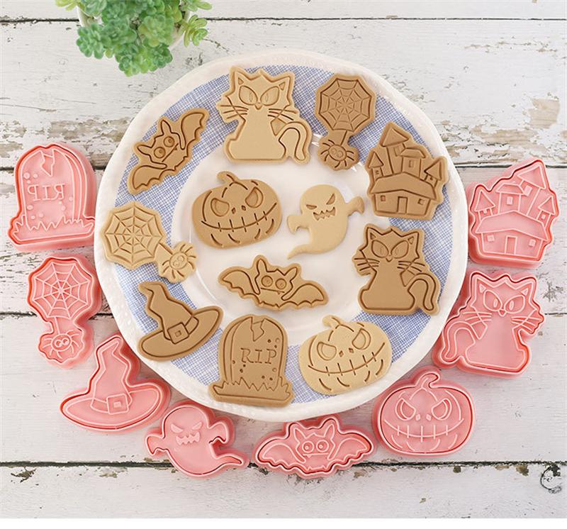 8Pcs/set Happy Halloween Bakeware Cookie Mold Biscuit Mold Ghost DIY Cartoon Press Baking Mold Halloween Party Cookie Tools Gift