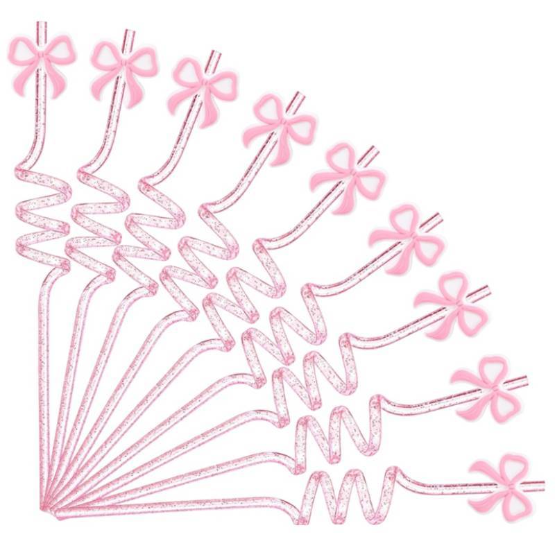Reusable Pink Butterfly Bow Drinking Straw With Spiral Design For Kids And Party Use