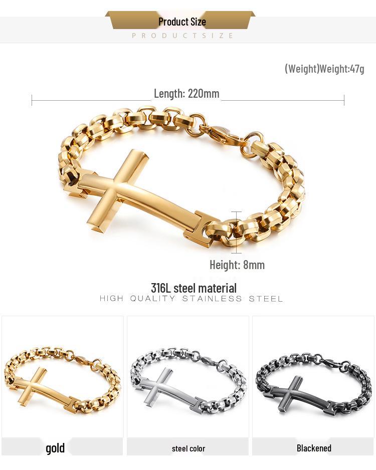 Men's Trendy Cross Square Pearl Titanium Steel Bracelet