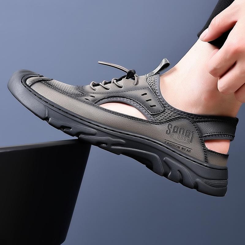 2025 Summer Breathable Sandals Men's Mesh Leather Rubber Non-slip Casual Shoes Open-toe Wear-resistant Fashion Daily Men's Shoes
