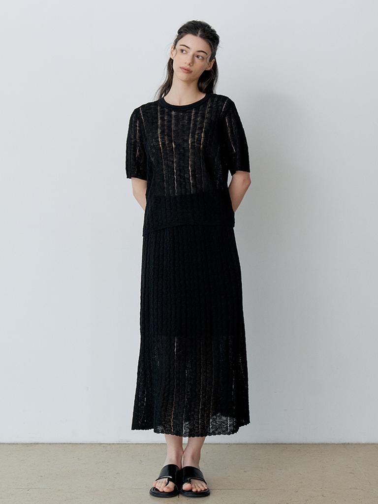 LE STUDIO Textured Knit + Top & Skirt Set (Bk)