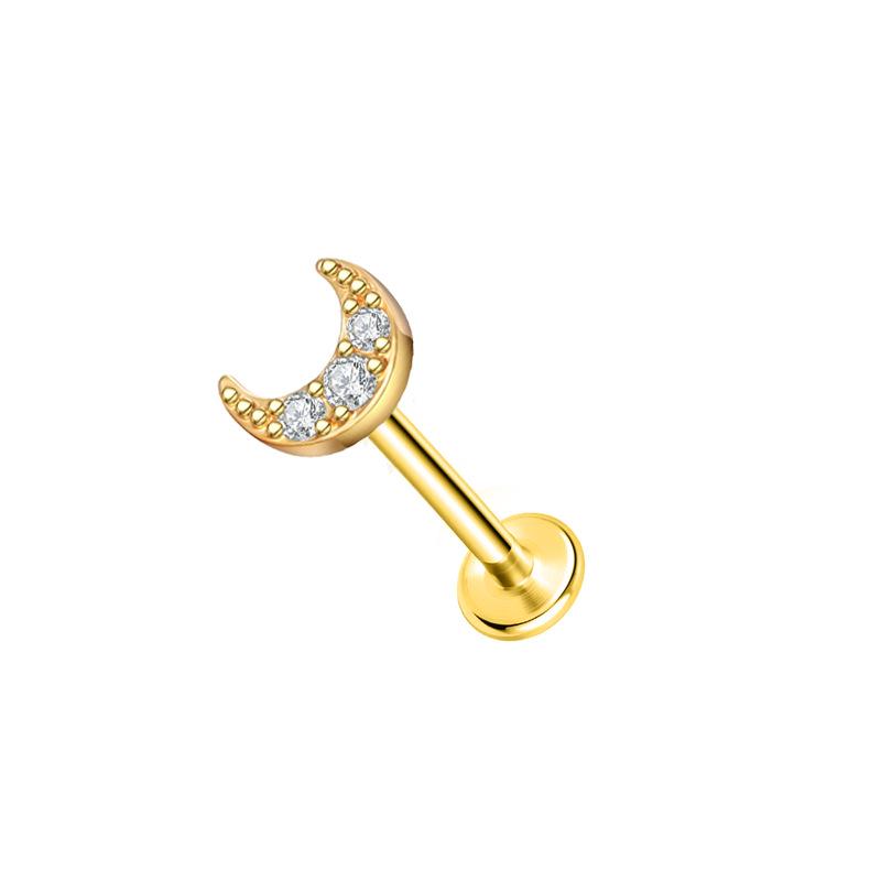 Steel Bar Heart & Cross Zircon Earrings - Women's 16G Cartilage & Lip Studs