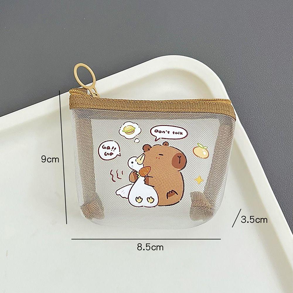 Mesh Coin Wallet Fashion Capybara Rabbit Panda Cartoon Anime Mini Wallet Key Card Lipstick Holder for Student Girls
