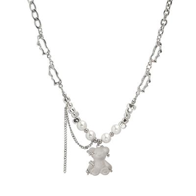 Fashion Bohemia Cute Bear Pendant Pearl Choker Necklace Women Men Neck Chains Pearl Beaded Collar Trendy Clavicle Chain Gift