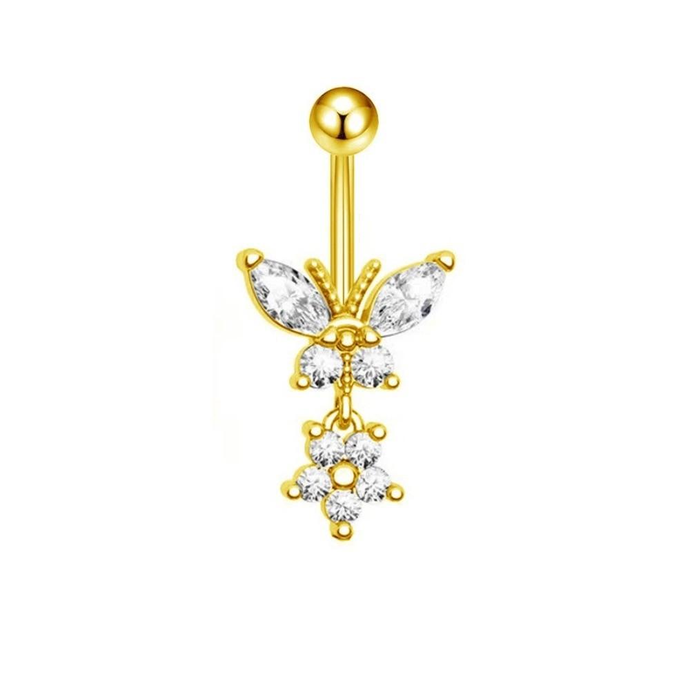 Elegant Dangled Belly Ring Zircon Curved Barbell Daily Butterfly Navel Piercing  Party