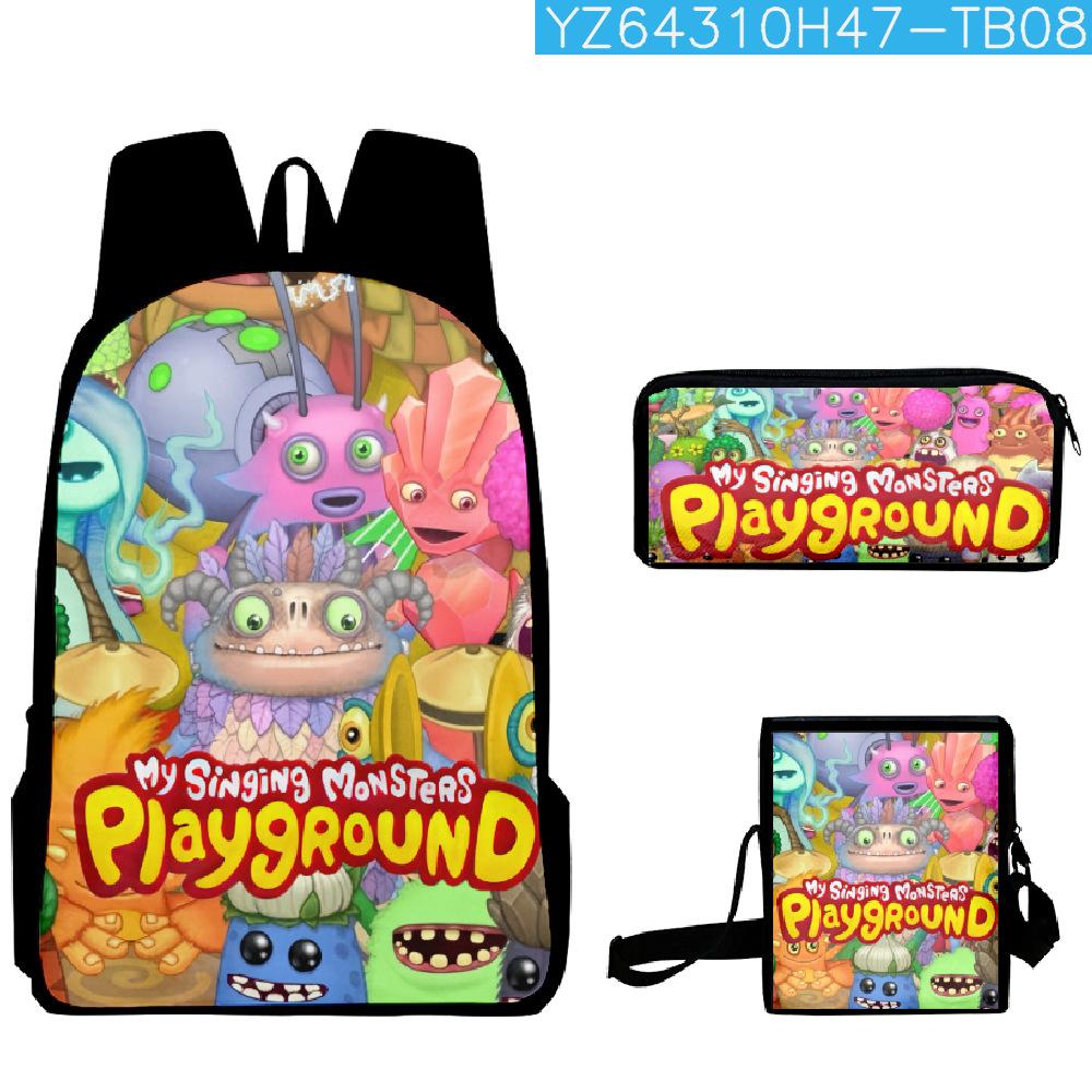 Classic Popular my singing monsters 3D Print 3pcs/Set School Bags Laptop Daypack Backpack Inclined shoulder bag Pencil Case
