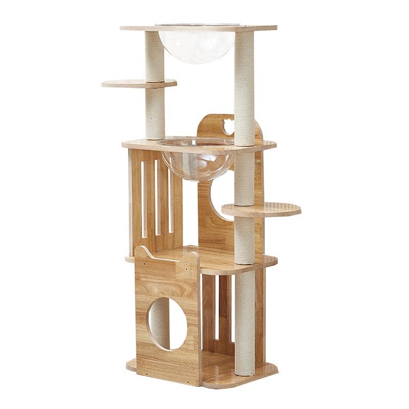 Luxury Oak Cat Tree with Space Capsule and Odor-Free Multi-Level Scratching Post 52x42x130 cm