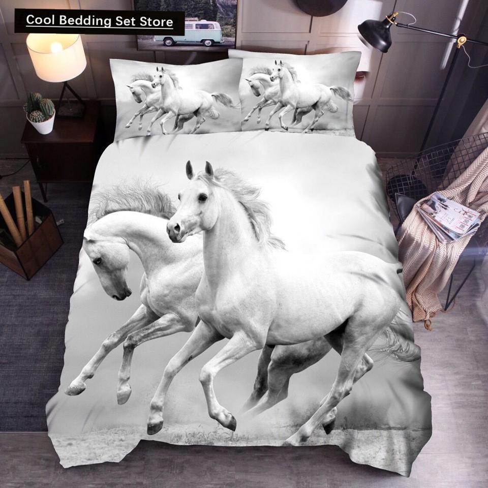 3D Horse Printing Duvet Cover Animal Bedding Set Twin Full Double Queen King Size for Kids Men Black Soft Quilt Cover Pillowcase