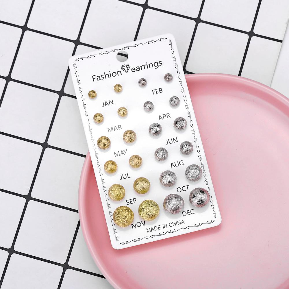 12 Pairs Crystal Rhinestone Flower Stud Earrings Set for Women Jan to Dec Birthstone Piercing Jewelry Accessories
