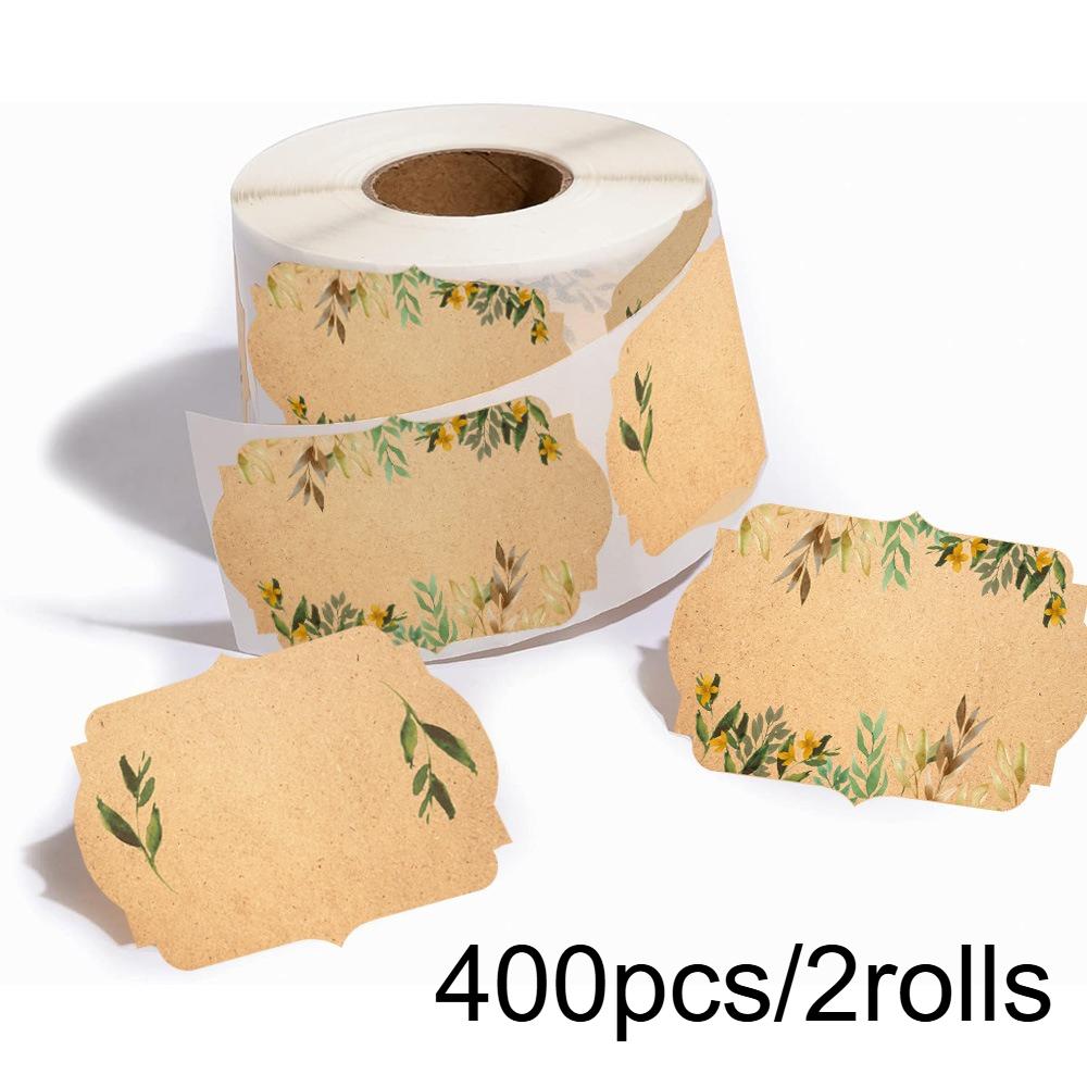 200/400pcs Roll of Kraft Paper Label Stickers Designed for Jars And Lids,Featuring Floral Designs,Pantry labels,Canning Supplies