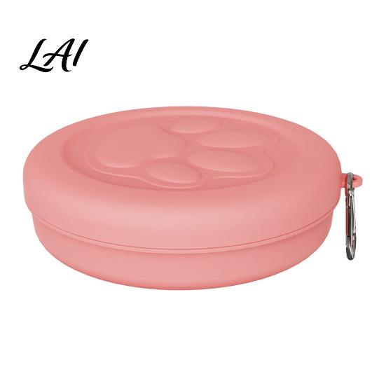 Moisture-proof Dog Food Holder Treat Pouch Bowl with Metal Carabiner Puppy Holder Clip-on Pet Container Lid for Travel Walking Training Trips
