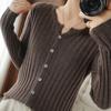 Solid Color Knitted Cardigan Women's Round Neck Casual Minimalist Style Sweater Cardigan Long Sleeved Autumn and Winter Short Cut Thin Knitted Jacket