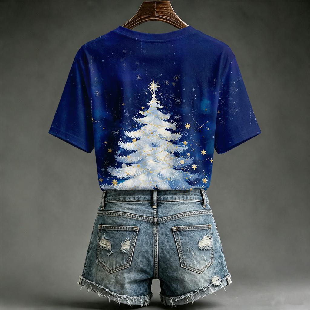 Women's Casual Christmas Printed Short Sleeve T-Shirt for Holiday and Everyday Wear