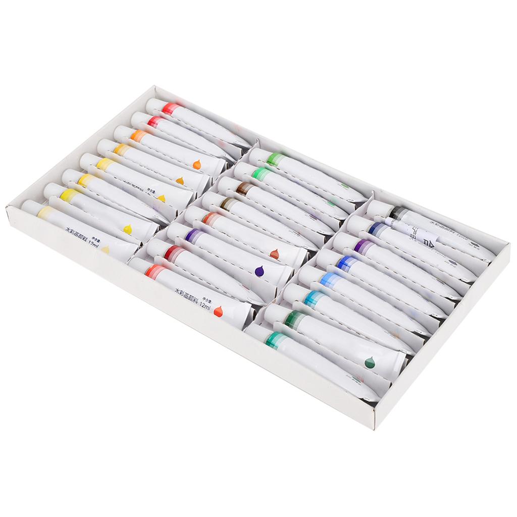 24Pcs Watercolor Paint Set 12ml Professional Aluminum Tube Paintbrush School Art Supplies