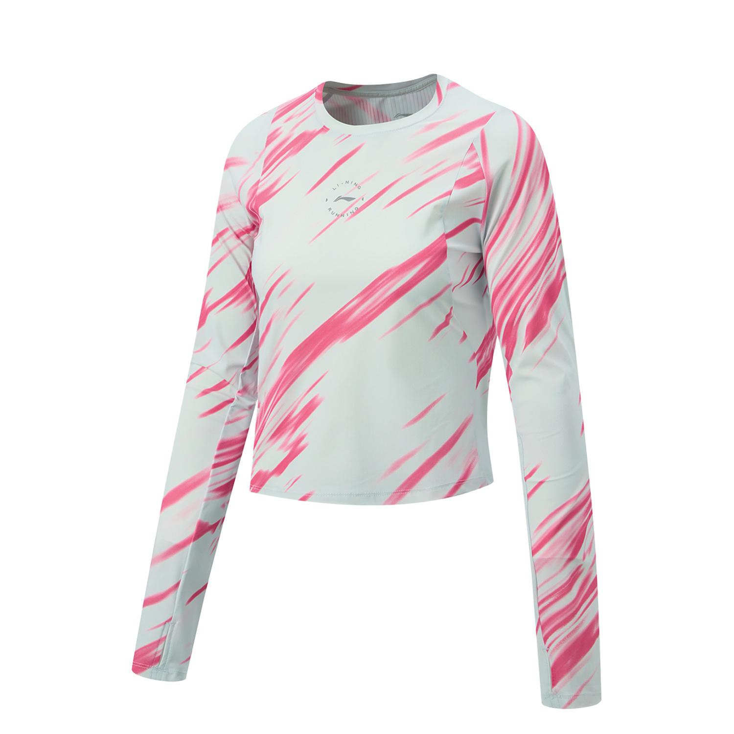 Li-Ning Running Series All-Over Print Soft Minimalist Long Sleeve T-Shirt Women tops ATLW380-1 S