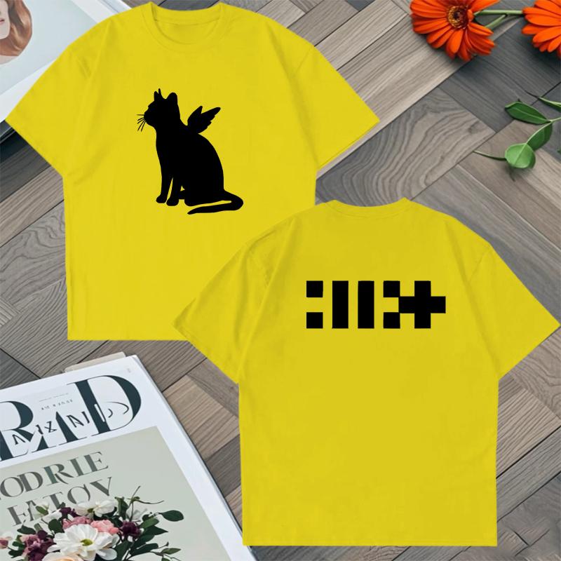 Illit KPOP Girl Band T-shirt paired with double-sided printed album Gato Angel style Korean cotton men's loose casual Y2K unisex T-shirt