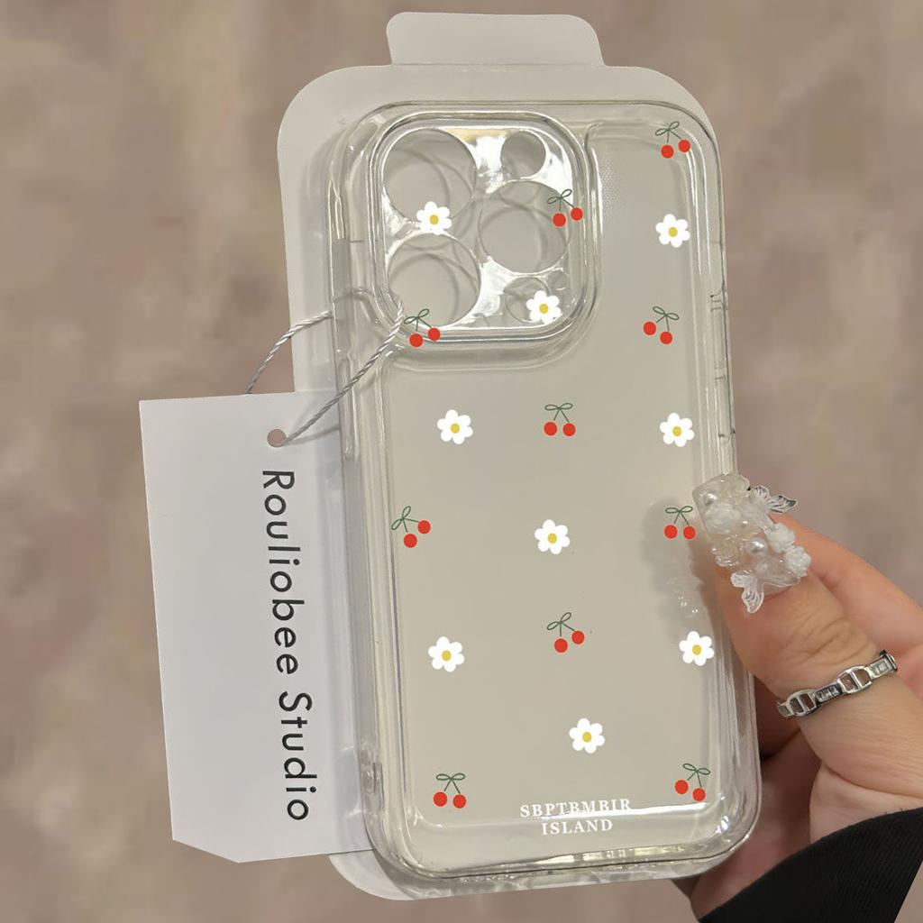 INS Red Cherry Floral Clear Case for Xiaomi Redmi Note 14 13 12 Pro Plus 5G 11 10 Pro 12S 11S 10S 4G Redmi 14C 13C 12 13 Cover