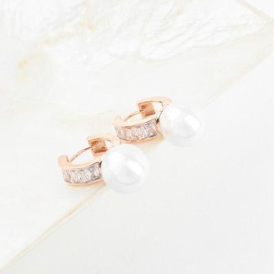Women's Julan Cubic Pearl Drop Gold Ring Earrings