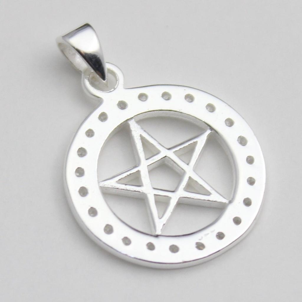 Pentagram Star Pendant with Zirconia, Sterling Silver 925