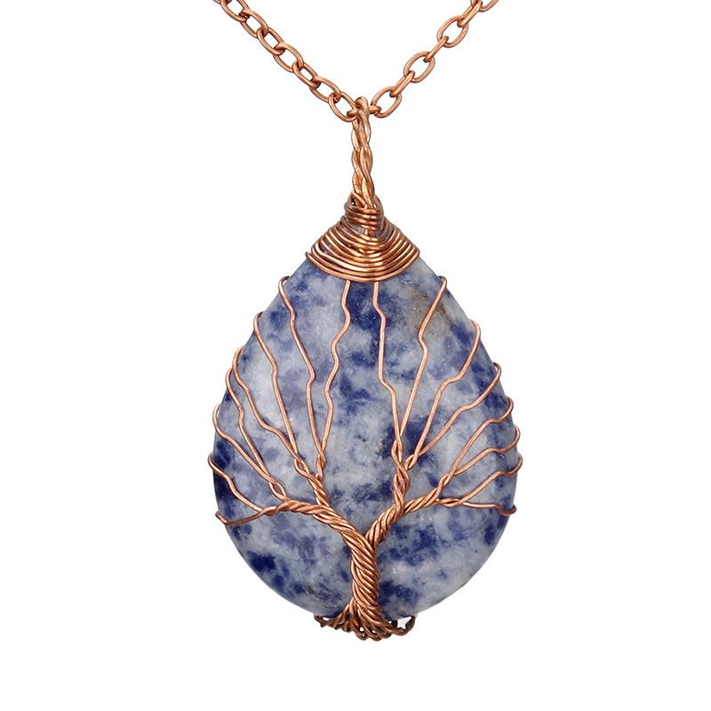 Direct Sales Copper Wire Winding Tree Of Life Water Drop Natural Gemstone Necklace Necklace N517 Pendant