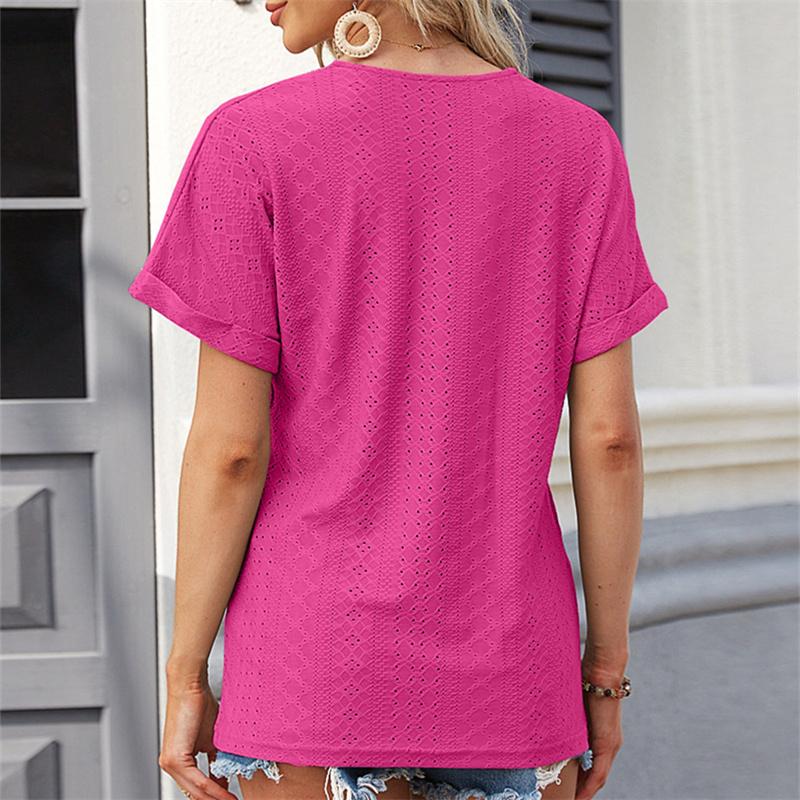 Women's Blouse Spring Summer Solid Color V-neck Folded Sleeves Ladies Top