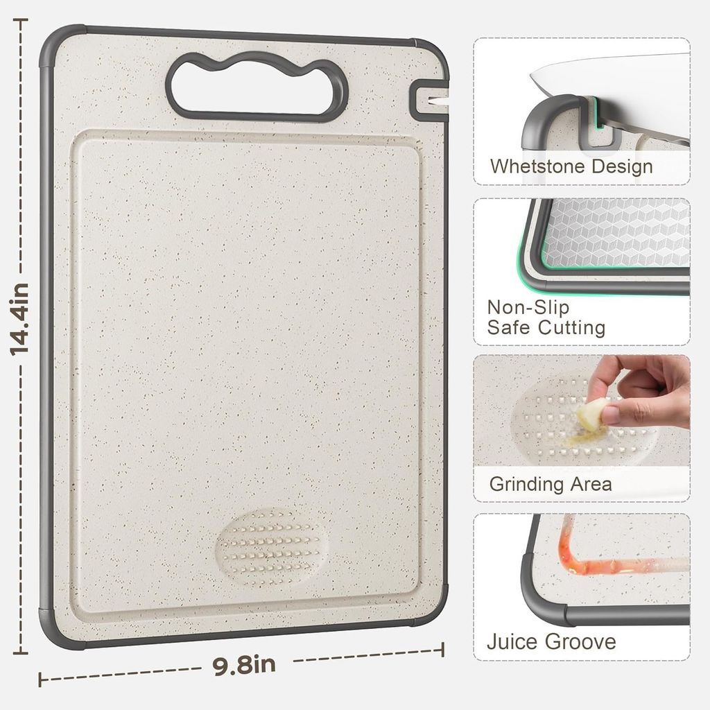 Double Sided Antibacterial 304 Stainless Steel Plastic Cutting Board Household Kitchen Food Grade PP Wheat Straw Chopping Board