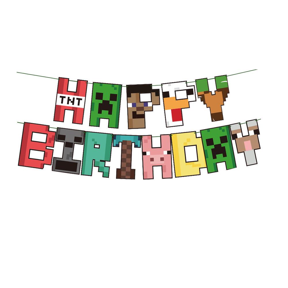 Set Decoratiuni Aniversare Pixel Adventure: Banner, Toppere pentru tort, Baloane