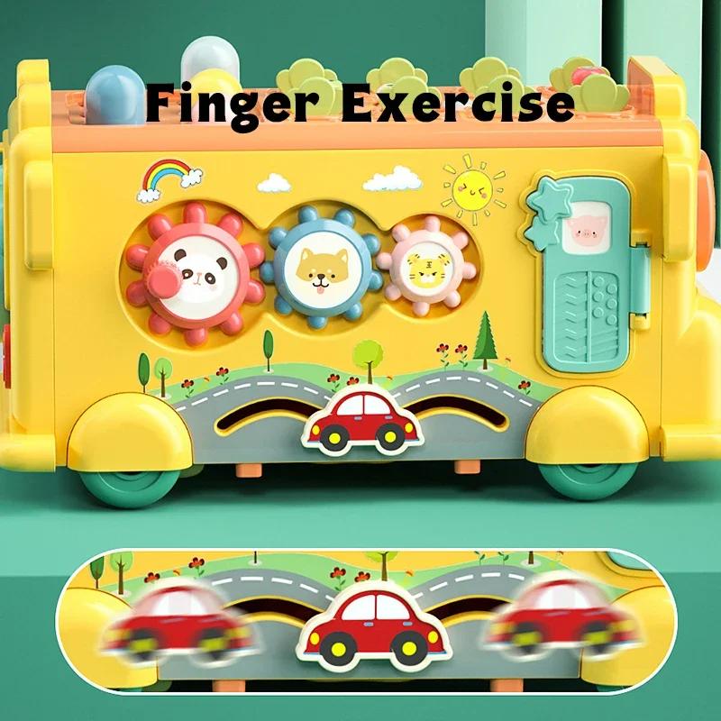 Bus Knocking Hammer Game Baby Montessori Kids Toys Fishing Maze Puzzle Music Multifunctional Bus Storage Box Educational Toys