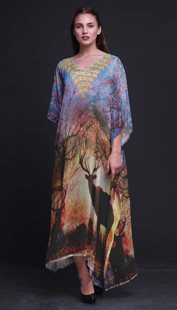 Phagun Deer Animal Ladies Plus Size Kaftan Summer Wear Beach Coverup Kimono