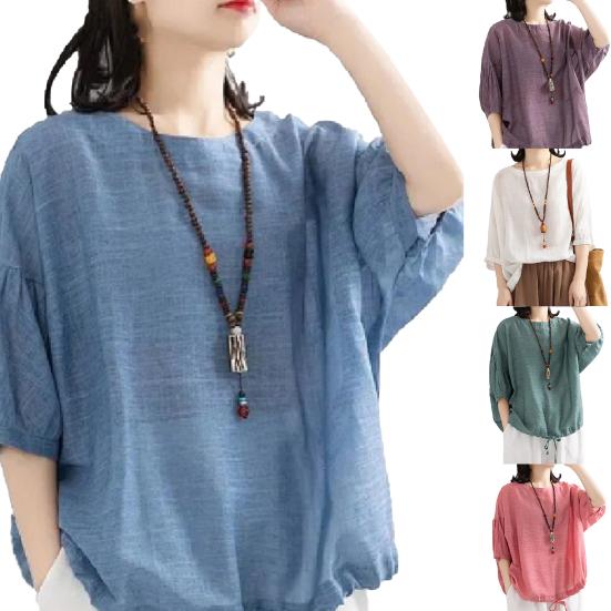 Bluzka z pół rękawa Oddychająca bawełniana koszula lniana damska koszula nietoperzowa do noszenia na co dzień