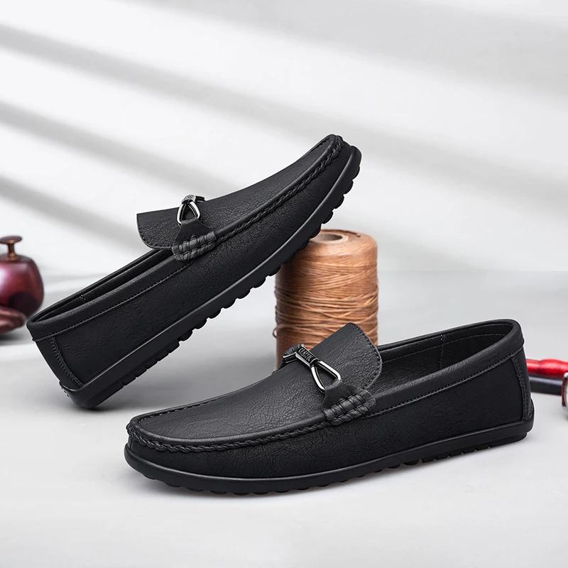 Fashion Genuine Leather Men Shoes Luxury Brand Mens Loafers High Quality Formal Casual Mens Business Formal Boat Shoes Soft Moccasins