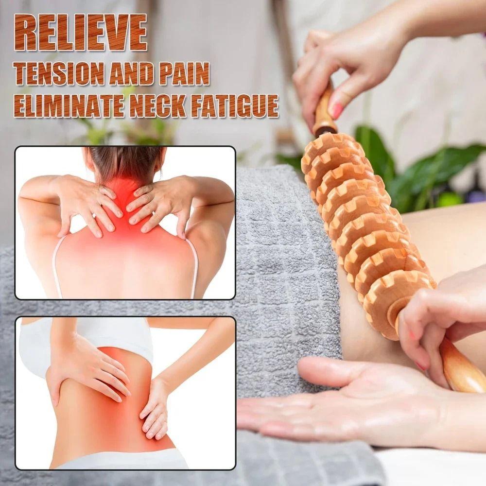 Wood Grooved Gear Wooden Massage Roller 12 Rollers Trigger Point Massager  Legs