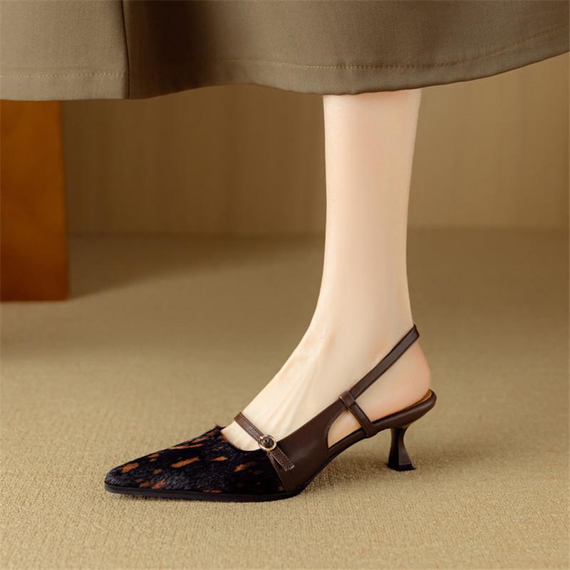 Fashion New Summer Sandals Cover Toe Sandals for Women Horsehair Sandals Fashion Leopard Print Pointed Toe High Heels Office Women Shoes