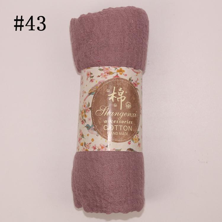 Muslim Women Solid Color Scarf Shawl Cotton Crinkle Hijab