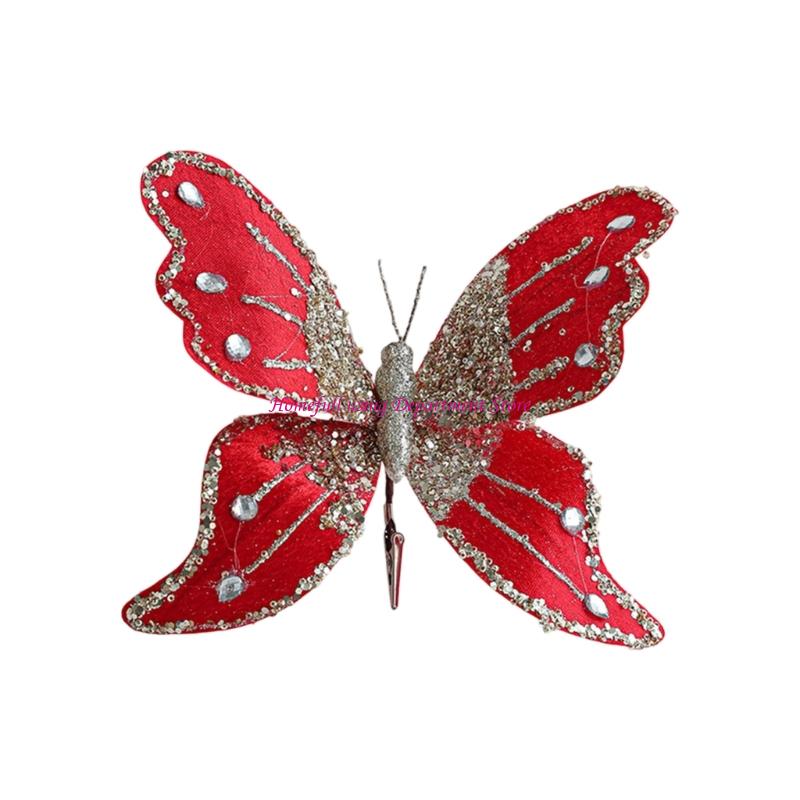 Glittering Foam Cloth Butterfly Ornament 25Cm Length Design Festival Party Home Decoration Christmas Tree Accessories