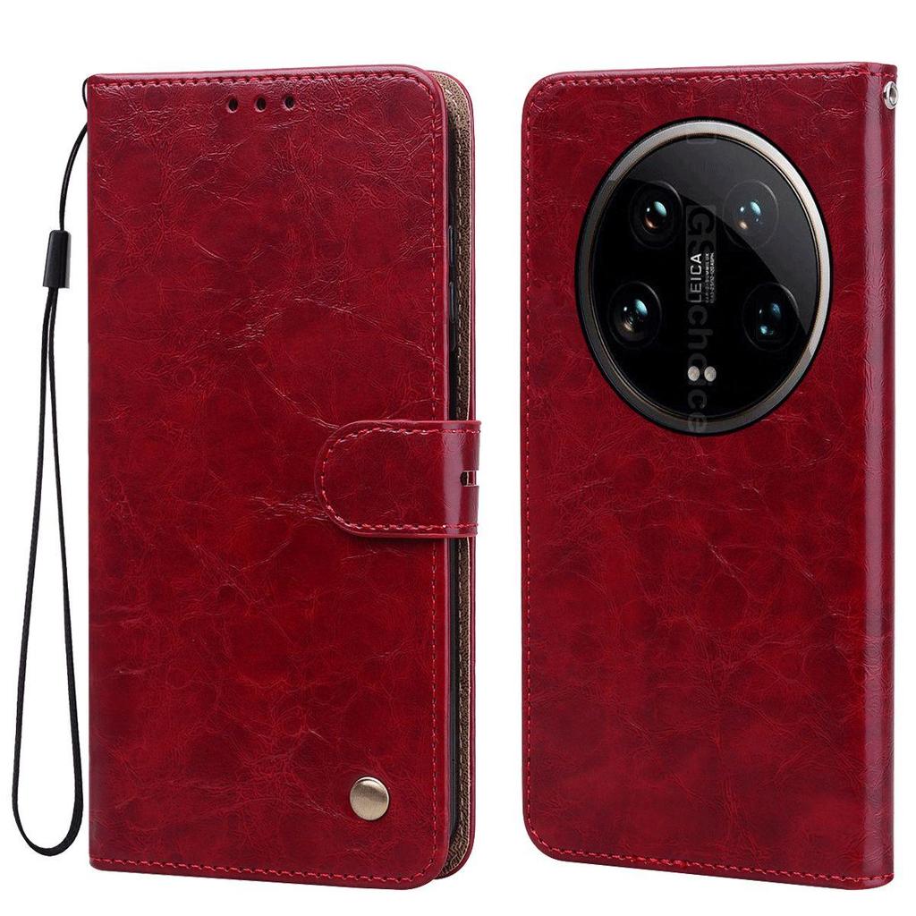 Vintage Crazy Horse Texture PU Leather Flip Wallet Phone Case for Xiaomi 14 Ultra Card Holder Kickstand Shockproof Protective Cover