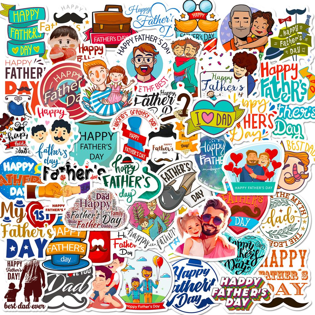 50 PCS Father's Day Cartoon Stickers - Adorable Dad Decals for Gifts, Parties, DIY