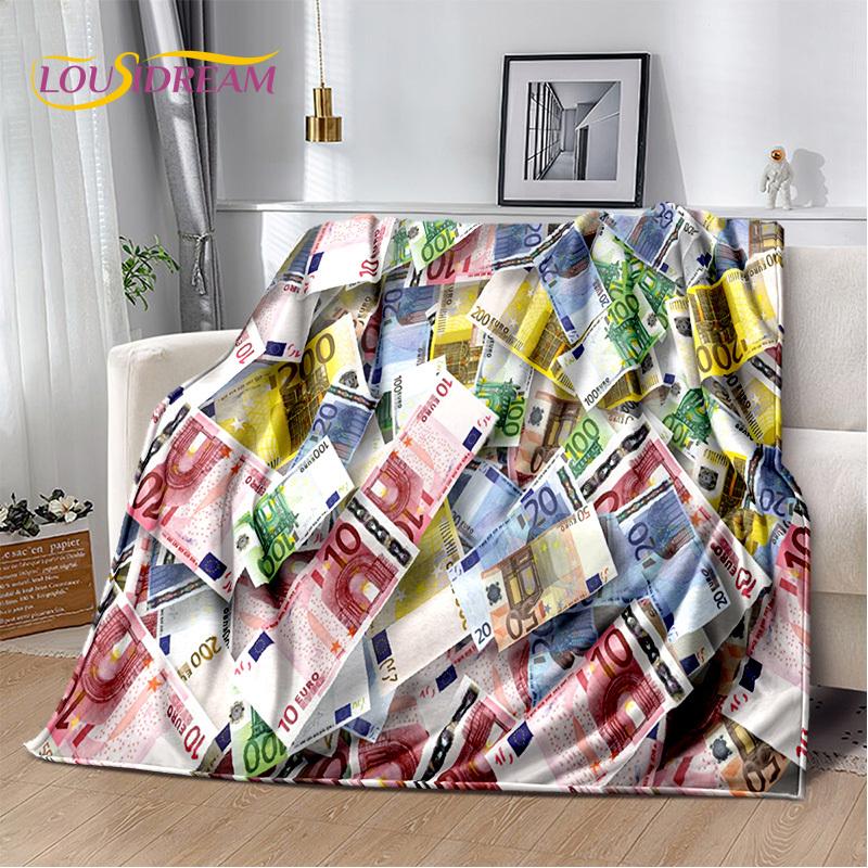 Coperta in Peluche Morbida 3D Dollaro Euro Sterlina Soldi Ricco Cartone Animato, Coperta in Flanella Copriletto per Soggiorno Camera da Letto Letto Divano Regalo