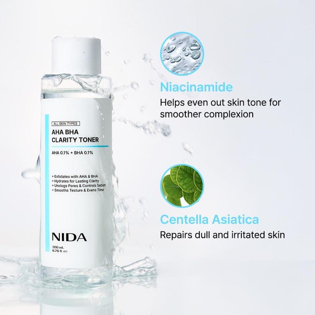NIDA AHA BHA Clarity Toner 0,1% per Tutti i Tipi di Pelle 200ml