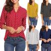 Women's Fashion Casual Polka Pot Print Long-sleeved V-neck Shirt Top