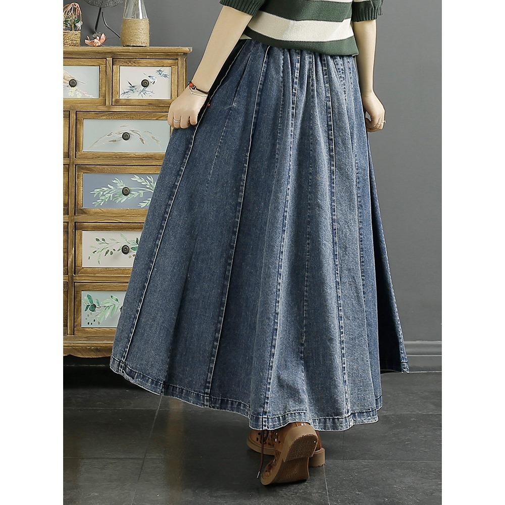 DIMANAF 2026 Plus Size Spring Denim Skirts Women Clothing Floral Fashion A-Line Jeans Skirt High Waist